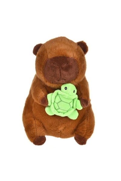AVA Plush Toy Capybara with Turtle, Brown, Polyester, 27x17x30cm