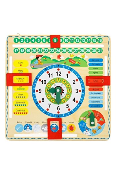 AVA Ceas calendar educațional, din lemn, multicolor, 30,5x30,5 cm