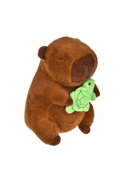 AVA Plush Toy Capybara with Turtle, Brown, Polyester, 27x17x30cm