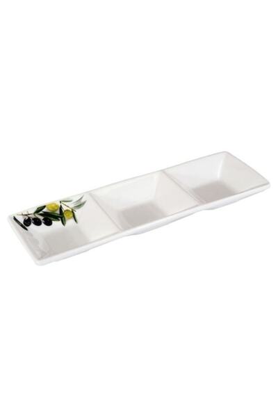AVA Porcelain Plate with 3 Compartments AVA, white, olive print, rectangular, 200ml