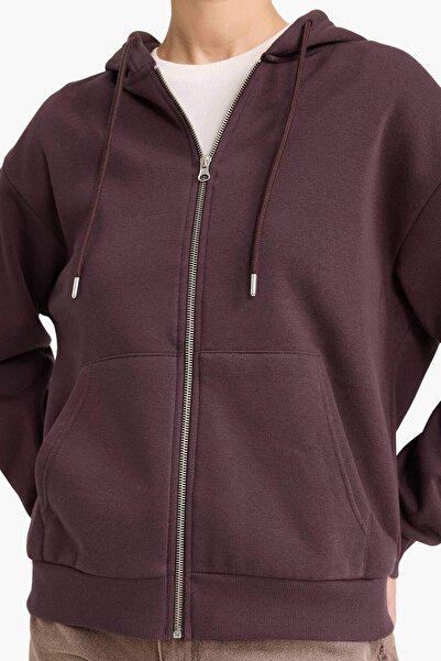 DeFacto Relax Fit Hooded Basic Plain Thick Zippered Sweatshirt C1809Ax25Au