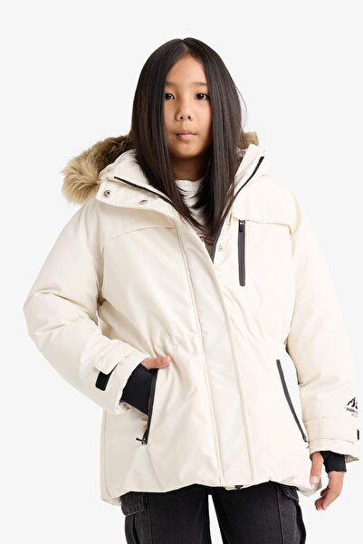 DeFacto Girl's Detachable Faux Fur Collar Hooded Fleece Lined Zipper Puffer Coat F4480A825Wn