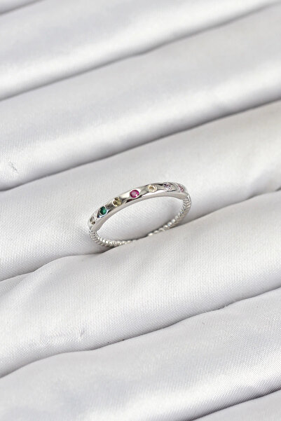 HarmonyAura Brass Silver Color Colorful Zircon Stone Women's Ring