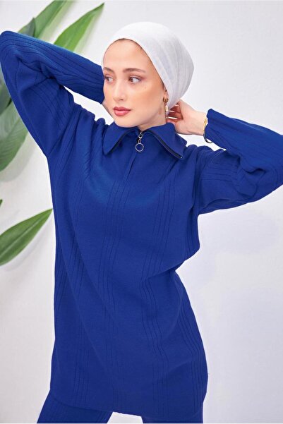 TRENDTESETTÜR Women's Navy Blue (Indigo) Knit Tunic t 7708-1