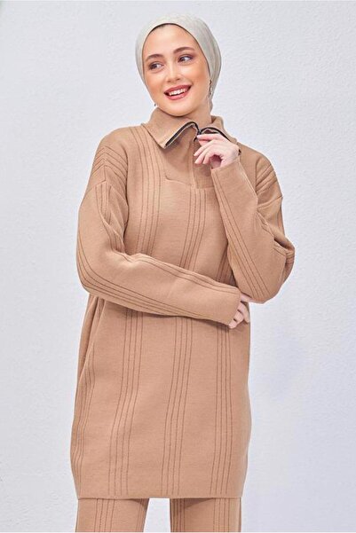 TRENDTESETTÜR Women's Brown (Camel) Knit Tunic t 7708-1