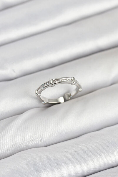 HarmonyAura Brass Silver Color Bone Model Zircon Stone Women's Ring