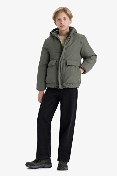 DeFacto Boy's Water Repellent K Hooded Zippered Puffer Jacket E7386A825Wn
