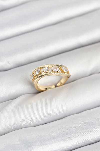 HarmonyAura Brass Gold Color Zircon Stone Women's Ring