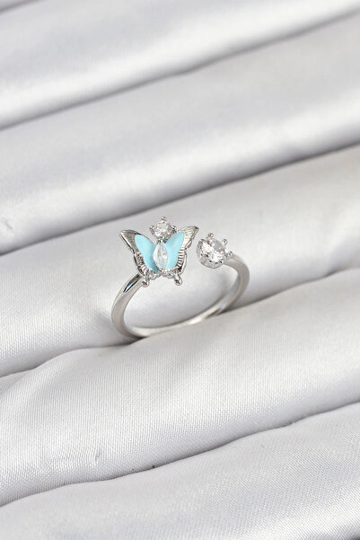 adshome خاتم نسائي من هارموني أورا بتصميم فراشة بلون نحاسي فضي