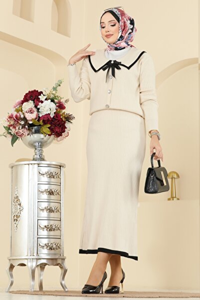 ModaMerve Bebe Yaka Triko Takım 1434MT581-MS Taş