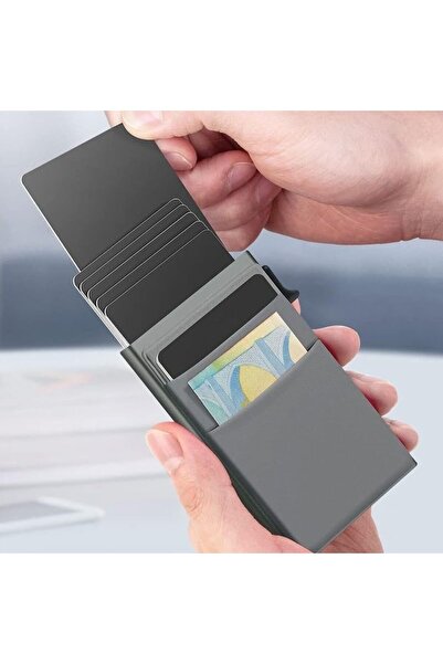 genernic Grey Aluminum Pop Up Wallet Men RFID Blocking Card Holder Slim Front Pocket Money Case Gift