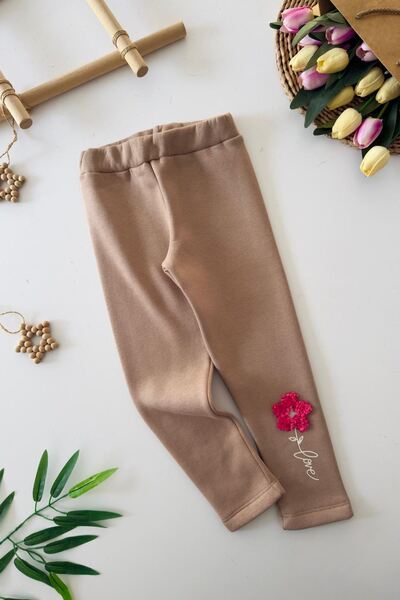 Minigimin Cicileri Leggings pentru fetiță cu broderie florală - maro