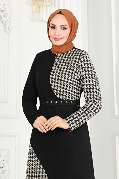 ModaMerve Kazayağı Desenli Tivit Elbise 3023KTR750-MS Vizyon