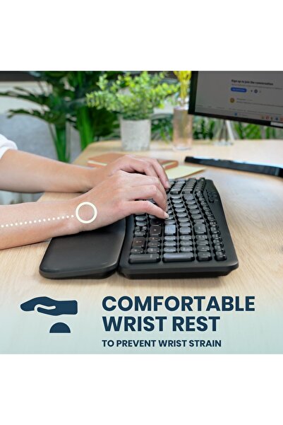 Perixx PERIBOARD-636B Wireless Ergonomic Compact Keyboard with Number Pad - Black