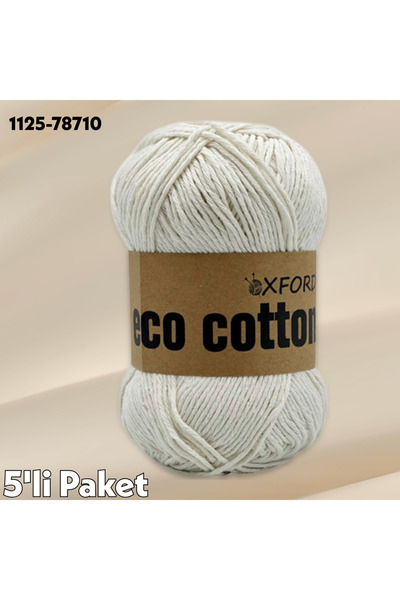 Oxford İplik 5'li Paket Eco Cotton - 100 gram 200 metre %100 Rejenere Pamuk Örgü İpi - 1125-78710 - Krem