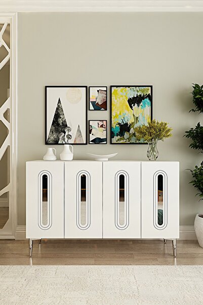 CENEYRA KA1206BS RANY120 KONSOL, KAHVE KÖŞESİ ve TV SEHPASI BEYAZ-SILVER 120cm