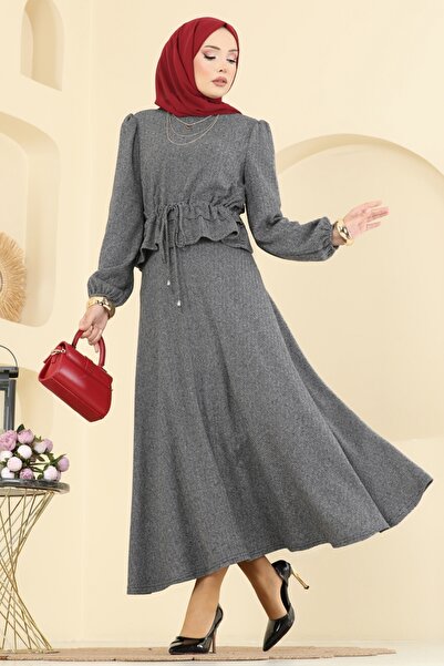 ModaMerve Manşeti Lastikli Balıksırtı Takım 24080UKBK1160-MS Gri