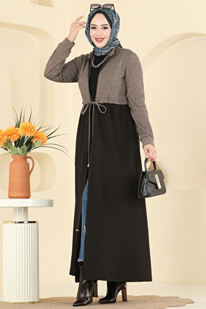 ModaMerve Beli Tünel Detaylı Ferace 2017FON792-MS Kahve&Siyah