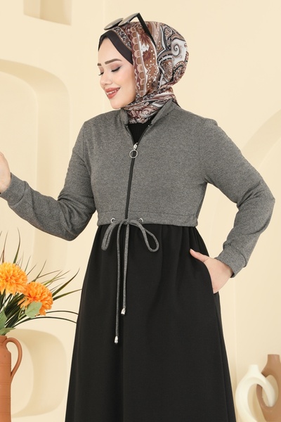 ModaMerve Beli Tünel Detaylı Ferace 2017FON792-MS Vizyon&Siyah