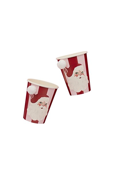 Hootyballoo Vintage Santa Paper cups with Stick on Pom Poms 8pcs/Pack