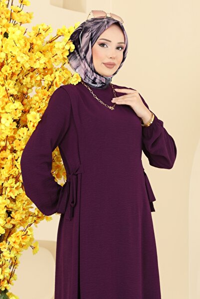 ModaMerve Yandan Bağcıklı Aerobin Elbise 5007MDA386-MS Mürdüm