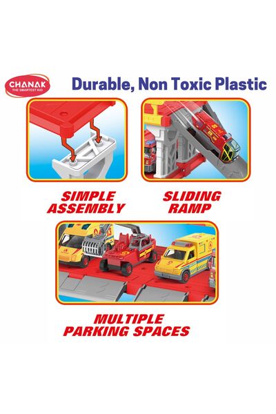 Chanak Fire Department 5 In 1 Parking Building Playset Diy Rescue Station With Sliding Ramps