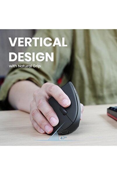 Perixx PERIMICE-713R Rechargeable Wireless Vertical Mouse - Black, Right-Handed