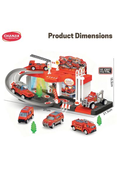 Chanak Fire Rescue Parking Garage Playset for Kids 1 Layer Sliding Track with Lights & Sound Includes
