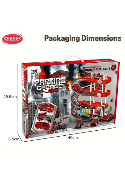 Chanak Fire Rescue Parking Garage Playset for Kids 3 Layer Sliding Track with Lights & Sound