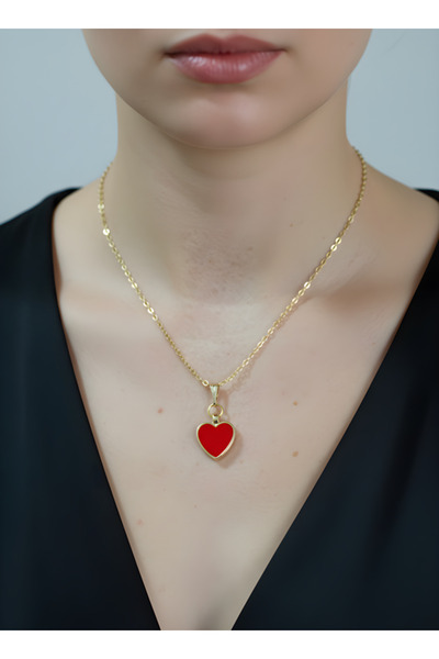 TURBİJ قلادة نسائية بسلسلة رفيعة ذهبية اللون مع تفاصيل هلال وردي