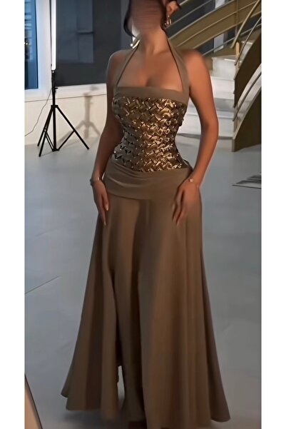 RUANI BIUTI فستان سهره ناعم طويل تفته مع فصوص