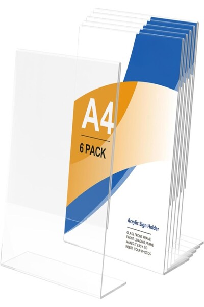 Slasa حامل لافتات أكريليك A4 على شكل حرف C، إطار عرض طاولة شفاف (8.27 × 11.69 بوصة، عبوة من 6 قطع)