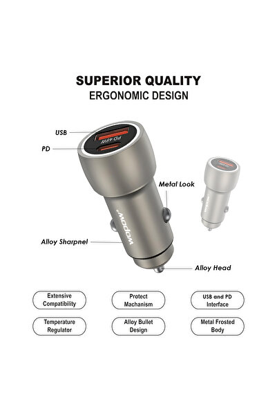 wopow 48W USB C Car Charger, Dual Port Fast Charger with PPS for iPhone & Android