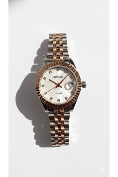 Ferrucci ساعة يد نسائية فضية اللون، مينا فضي - سوار معدني أنيق، ضمان لمدة عامين