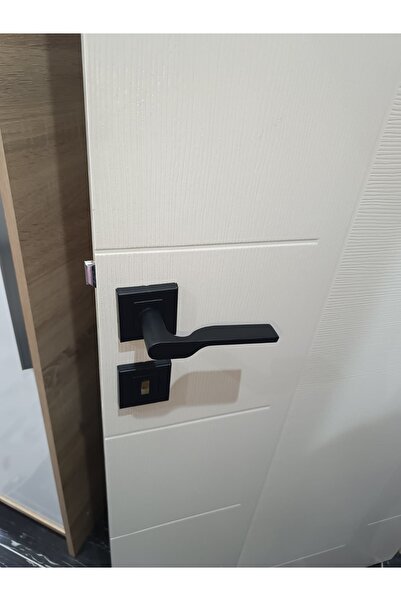 Dündar Metal Puma Model Mat Siyah Kapı Kolu -2-Adet Kare Rozetli 2 adet [Sağ\Sol] Alüminyum