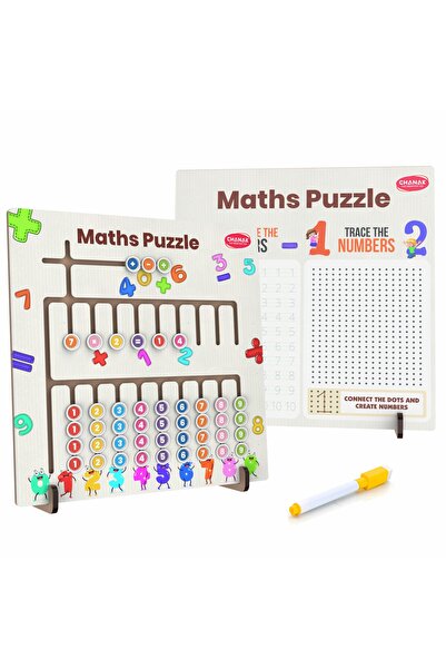 Chanak 3-in-1 Wooden Math Learning Board for Kids | Tracing, Dot-to-Dot & Puzzle Toy