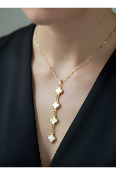 TURBİJ Rectangle plate letter detailed gold color thin chain women's necklace