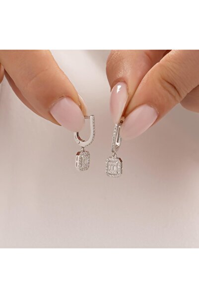 hakan mücevherat Sallantılı Baget Küpe 14 Ayar Beyaz Altın