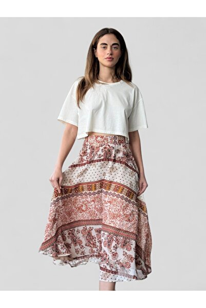 Retrobird Valerie Chiffon Flared Lined Long Skirt Women's Cognac Tan