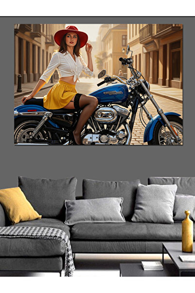 KanvasSepeti Pictură în ulei sexy de înaltă calitate pe motocicletă texturat ...