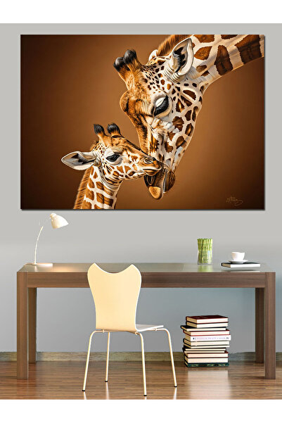 KanvasSepeti Dragoste și girafă Pictură în ulei de înaltă calitate texturat C...