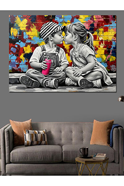KanvasSepeti Childhood Love Pop Ελαιογραφία υψηλής ποιότητας Με υφή Καμβάς ζω...