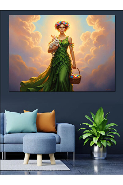 KanvasSepeti Πράσινο φόρεμα Υψηλής ποιότητας ελαιογραφία Με υφή Καμβάς ζωγραφ...