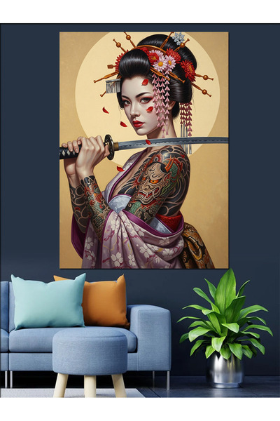 KanvasSepeti Japonez cu sabie Pictură în ulei de înaltă calitate texturat Can...