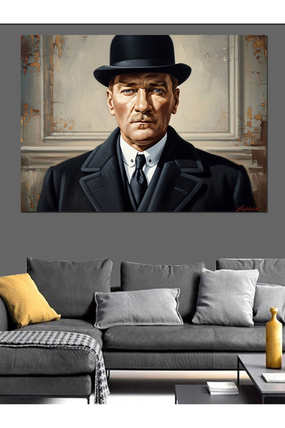 KanvasSepeti Κομψός Μουστάφα Κεμάλ Υψηλής ποιότητας ελαιογραφία Με υφή Καμβάς...
