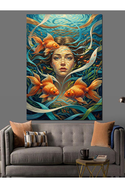 KanvasSepeti Femeie sub apă și pictură în ulei de înaltă calitate texturat Pâ...