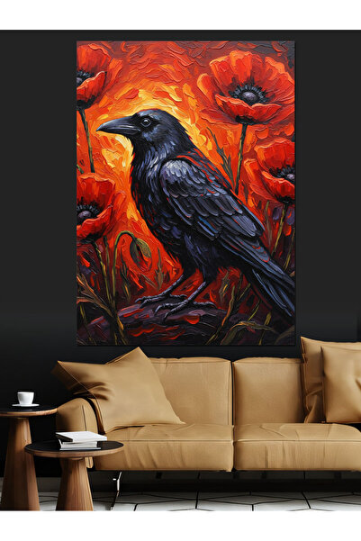KanvasSepeti Kara Karga Kuş Pictură în ulei de înaltă calitate texturat Canva...