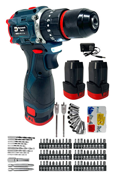 DynamicTech Kömürsüz Darbeli Şarjlı Matkap Lion Armut Batarya Metal Şanzıman Çift Akülü Vidalama Full Setli