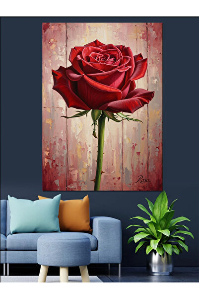 KanvasSepeti O singură trandafiră roșie Pictură în ulei de înaltă calitate te...