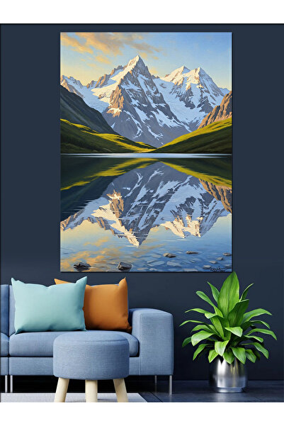 KanvasSepeti Reflecția monturilor Pictură în ulei de înaltă calitate texturat...